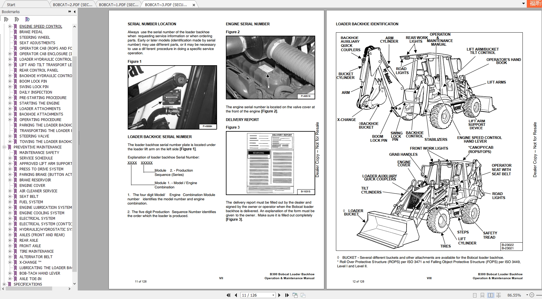 Bobcat B300 Backhoe Loader Manual